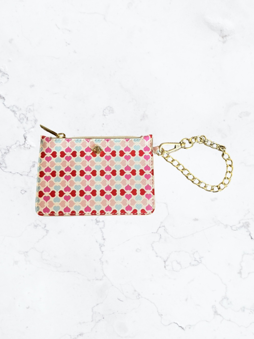 Nanette Lepore Pink Red Cream Heart Print Wristlet
